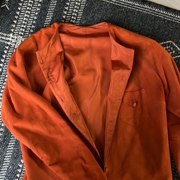ORANGE SUEDE JACKET, SILK LINING, Size Medium ( no tag) Mini Pocket - Picture 4 of 5